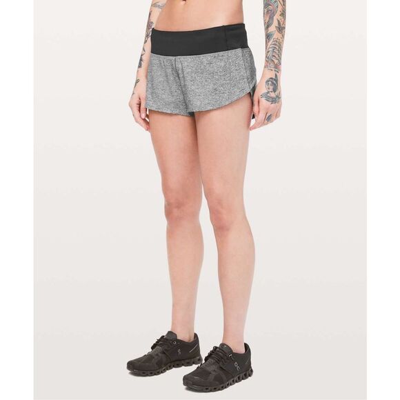 LULULEMON Women’s Heather Lux Multi Black / Black Speed Up Low Rise 2.5” Shorts - Picture 1 of 8
